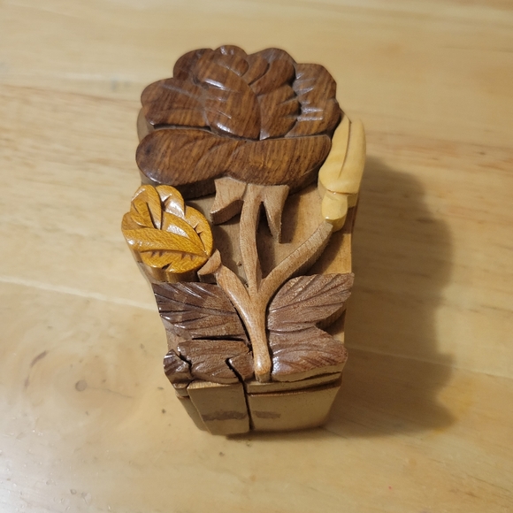 Other - Handcrafted Wooden Flower Shape Secret Keepsake Puzzle Box